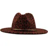 Simples Unisex Flat Brim Sentia-se Jazz Fedora Homens Mulheres Leopardo Grão De Couro Band Decor Trilby Panamá Chapéus Formais