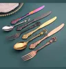 36pcs Royal Cutlery Set Gold Stainless Steel luxury Dinnerware Knives Ice Tea Spoon Forks Kitchen Tableware Dinner Silverware 211108