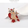 Red Owl Brooch Animal Women Men Clothes Collar Jewelry Enamel Rhinestone Couple Brooches Pins