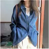 Spring Autumn Korea Fashion Women Long Sleeve Loose Cotton Denim Shirts Single Pocket Vintage Blue Casual Blouses M677 210512