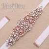 Wedding Sashes MissRDress Rhinestones Belt Pearls Stain Bridal Rose Gold Crystal Sash For Evening Gown JK849