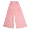 Verão largo perna rosa bolinhas calças elásticas casuais cintura alta boho calças mulheres comprimento total solto fundo pantalone 210517