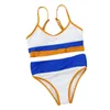 Kvinnors badkläder Kvinnor Simt slitage Solid Color Stitching Bikini Suits Sexig backless Suspender Top och Tight High midje Trunks Split Swimsuit