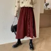 Vintage Corduroy High Paisted Spódnica Kobiety Zima Ciepła Czarny Długi Koreański Styl Harajuku Plus Rozmiar Wzburzyć Plised 210421
