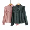 HSA dames roze tops lange mouw casual blouse en zoete chique flare polka dots los lente 210716