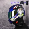 オートバイのヘルメット無料の贈り物アダルトスーパークールな二重レンズヘルメットフルフェイスウォームウィンターバイクモトスクーター女性のカスク