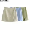 XNWMNZ Za 2 Pieces Sets Women Fashion Office Cropped Blazers Jackets And High Wasit Mini Skirts Side Split Fork 211019