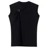 DEAT summer fashion women U-neck sleeveless pin spliced asymmetrical T-shirt female top tide WR31300L 210428