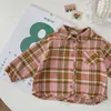 Kids plaid shirt girls rabbit bear printed casual tops children lapel long sleeve blouse autumn boys cartoon clothing Q20265867123