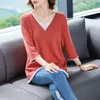 Cropped Sleeve Knit Sweater Women Loose Thin Patchwork Ruched V-neck Bottoming Fake Two Jumpers Pullovers Female Spring 210427