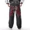 Mäns Jeans Svart Baggy Hip Hop Loose Straight Broderi Hiphop Rap Märke Designer Skateboard Pants Wide Ben Denim