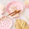 Disposable Dinnerware 50pcs/lot Pink Gold Dot Baby Party Tableware Paper Cup Plate 1st Birthday Decor Kids Shower Supplies