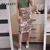 Spring Summer Floral Printing Fashion Sheath Wrap Skirts High Waist Pencil Midi Zipper Back Split Women 210428