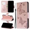 Estuches de billetera de cuero de mariposa de impresión para iPhone 15 Plus 14 13 12 Pro Max 11 XS XR X 8 7 6 Samsung Note 20 Flip Cover Tarjeta de identificación de crédito Slot Book Bag Girls Lady Monedero Correa