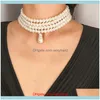 Halsband hängar smycken4-sträng faux pärla choker viktorianska brud smycken uttalande 1.1 cm pärlformade elfenben bröllop multirand halsband o