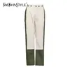 Casual Hit Color Pant For Women High Waist Full Length Patchwork Cargo Pants Female Spring Fashion 210521