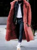 Styles Winter Warm Men Faux Fur Suede Coats X-Long Turn-down Collar Thick Jackets Plus Size Fur Liner Long Sleeve Overcoat Cardi