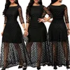 Women Dress Summer Black Polka Dot Print Mesh Long Maxi Beach Elegant Ladies Tulle Lace Hollow Out Sexy Clothing 210522