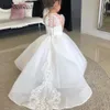 Flower Girl Dresses For Wedding Jewel Neck Lace Floral Appliques Tiered Skirts Girls Pageant Dress A Line Kids Birthday Gowns