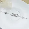 Bracelet réglable en argent sterling 925 avec symbole d'amour sans fin en forme de cœur infini plaqué or blanc pour femmes et filles