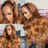 Spetsar peruker luvin ingefära brun orange främre mänskliga hår för svart kvinna markera kroppsvåg honung blond frontal wig5776394