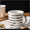 マグズドリンクウェアキッチンダイニングバーホームガーデンドロップデリバリー2021陶磁器のためのファイン磁器マグカップ本物のゴールドプラチナバレンによって描かれたコーヒーティーハンドル