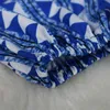 青いプリントラッフルレディースドレスOネックロングランタンスリーブサッシ秋の女性ファッション210527