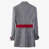 Femmes rouge Patchwork Plaid tricoté ceinture Blazer revers manches longues Loos veste mode marée printemps automne SH448 210421