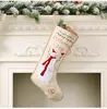 Toile de Jute Broderie Chaussettes De Noël 46 * 18 cm Enfants Cadeau Bonbons Sac Santa Bonhomme De Neige Conception Toile De Jute Broderie De Noël Bas Décoratif GGE1703