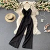 Vacation Style Jumpsuit Women's Knotted V-neck Waist Slimming Sexy Halter Suspenders Long Wide-leg Pants GK280 210506