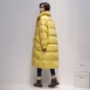 FTLZZ Winter Stand Collar Solid Long Down Jacket Women 90% White Duck coat Yellow Parka Blue Thick Warm Snow Outerwear 211008