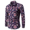 Men's Casual Shirts Long Sleeves Fashion Flowers Printed Tops Casuals Outdoor Tees Lapel Neck Clothes Colors M-4XL