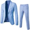 2PC Set Men Suit Plus Size Men Solid Kolor Long Lapel Slim Button Business Ubrania robocze Kardyty biznesowe dla kobiet