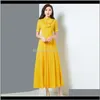 Casual Dresses Womens Clothing Apparel Drop Delivery 2021 Korean Summer Elegant Fashion Cheongsam Impd Solid Color Simple Temperament Long Sw