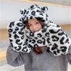 Berets Design Cute Leopard Print Hat And Gloves Scarf With Ears Warm Soft Faux Fur Autumn Winter Funny Personality Trend Caual