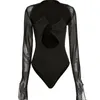 Sexy Strap Style Halter Collar Solid Black One-piece Top Personalità alla moda Tute per le donne Primavera GX386 210421