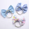 Hair Accessories 24Sets/Lot Puff Bow Knot Nylon Headband Elastic Sunflower Dot Rainbow Print Band Fashion Baby Girls Headwear