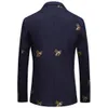 Men's Bee embroidery Blazer Slim Fit Wedding Prom Blazers Tweed Wool For Men Stylish Suit Jacket