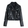 Stylish Chic Sequined Embroidery Pu Leather Jacket Fashion Heart Ring Design Motorcycle Women Casual Cool Outerwear 210531
