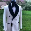 New Arrvial Hand Made White PAISLEY With Black Satin Shawl Lapel 2 Pieces(Jacket+ Black Pants) Dinner Suit For Men Wedding X0909