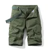 Mens sommar bomull armé taktisk last shorts mode khaki multi-pocket casual kort byxor lösa militära män 210806