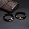 Beaded Strands 6mm Bright Stone Elastic Micro-inlaid Skull Copper Men's Suit Armband Natural INTE22