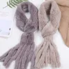 Winter Women's Genuine Real Rex Rabbit Fur Hand Knitted Scarf Scarfs Cowl Ring Scarves Wraps Snood Street Fashion Tassel 220114