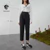 FANSILANEN Casual office lady black suit pants Women elegant high waist trousers Spring summer pleated straight female 210607