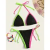 Sexy Thong Micro Bikini Stroje kąpielowe Kolor Border Push Up Swimwear Kobiece Bikini Zestaw Brazylijski Biquini Kostiumy kąpielowe 210621