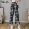 Yitimoky Vintage Plaid Pants Women High Waist Plus Size Wide Leg Casual Female Trousers Summer Joggers Clothes Streetwear 211008