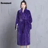 Nerazzurri inverno superdimensionado roxo quente macio macio macio casaco de pele mulheres manga comprida cinto runway solto casual moda coreana 211122