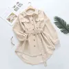 Frühling Frauen Feste Cord Batwing Hülse Vintage Shirt Jacke Mit Gürtel Drehen-unten Kragen Lange Outwear Weibliche Casual Tops 211029