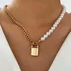 Punk chaîne épaisse perle mode coeur médaillon serrure à monnaie pendentif collier pour femmes déclaration bijoux cadeaux