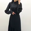 Corée Irrégulière À Volants Taille Bretelles Femmes Robe À Manches Longues Haute Plissée Robe Femme 12802 210427